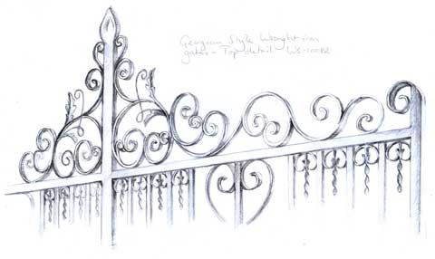 sketch of Georgian Style Wrought Iron Gates