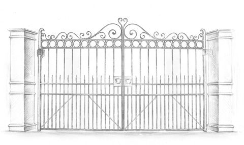 drawing of French Farmhouse gates circa 1910