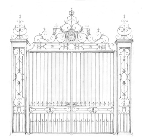 drawing of C18th Sandringham Gates