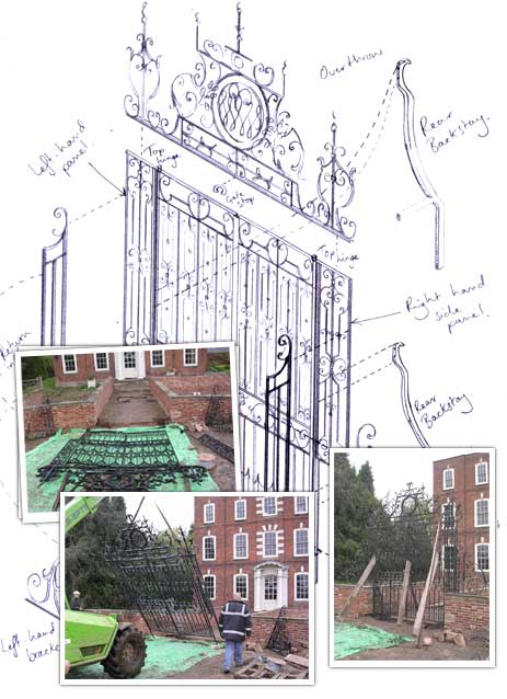 Hurley Hall Gates drawing and Photograph