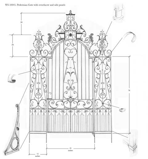 drawing with details of Pedestrian Gate with Overthrow Code: ws - 10045