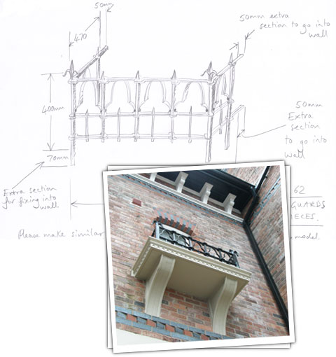 Cresting drawing detail and photo