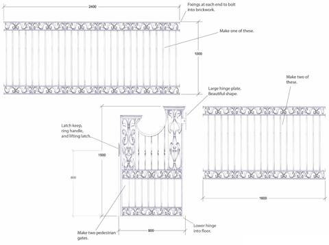 Voysey Gate and railing drawing